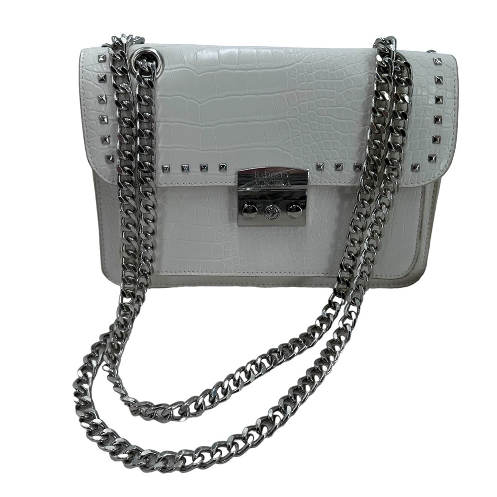 Badgley Mischka Crossbody/Shoulder Chain White Vegan Leather Studded Croco Bag - Picture 5 of 11